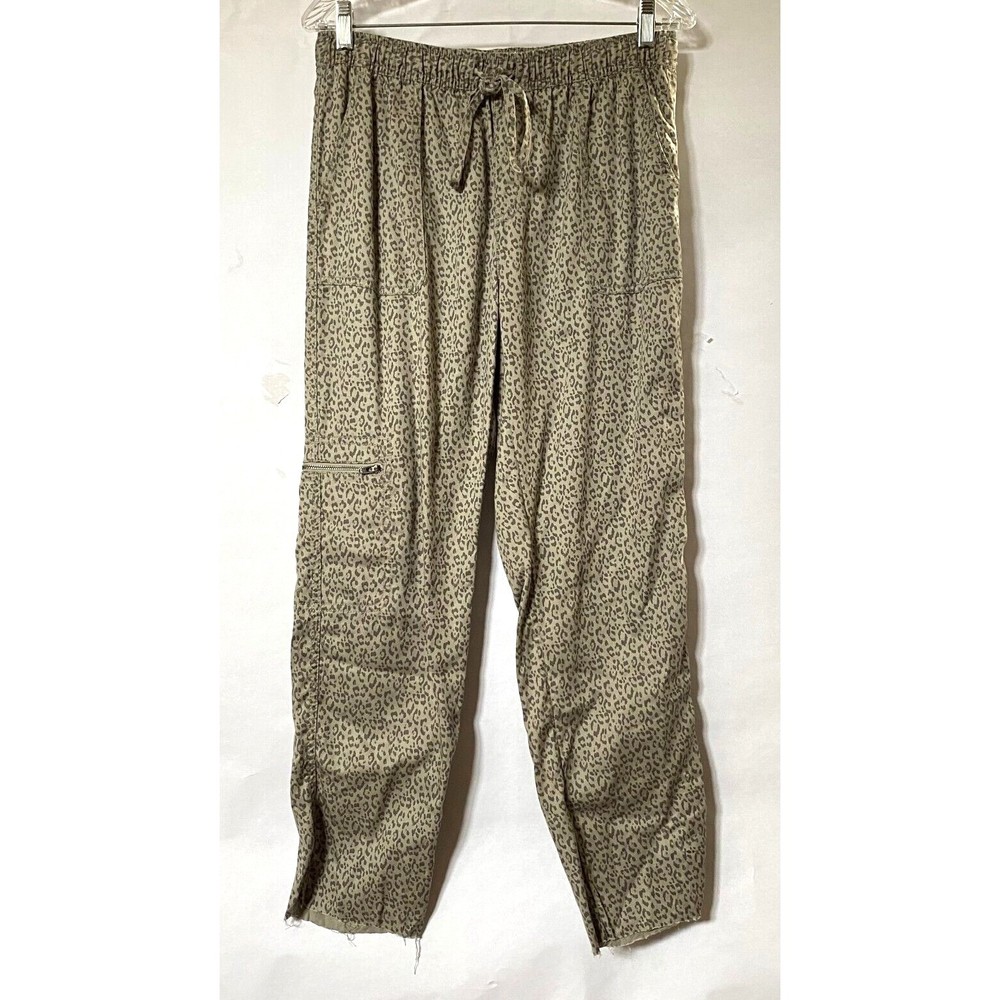Nicole Miller Cut Off Hem Jogger Pants Medium Taupe Animal Print Lyocell Read